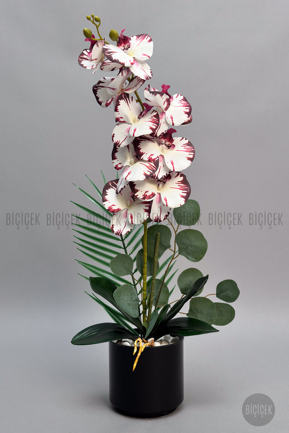Yapay Phalaenopsis Mor Benekli Orkide 60 Cm