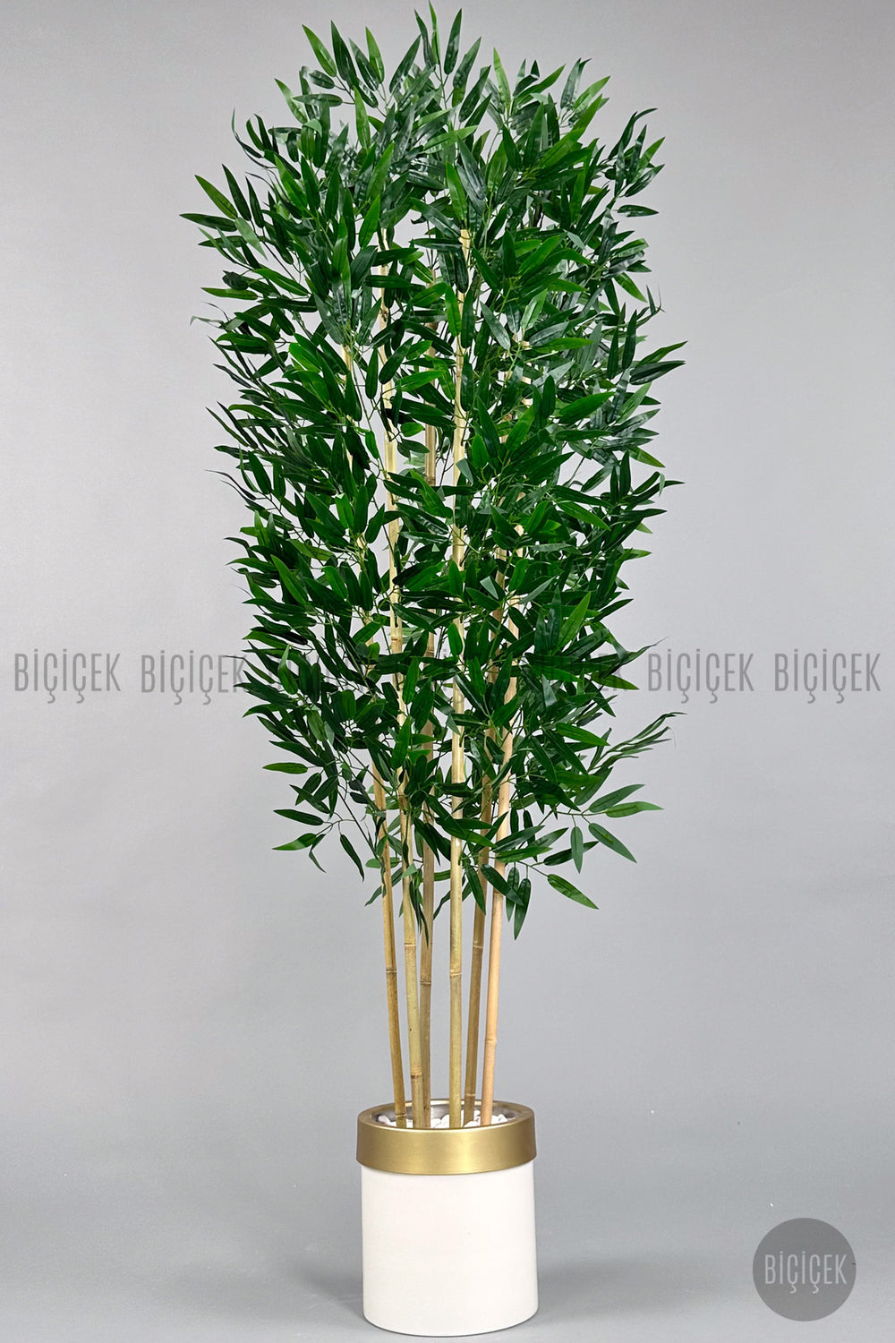 Yapay Bambu Ağacı 170cm Krem Gold Metal Saksıda