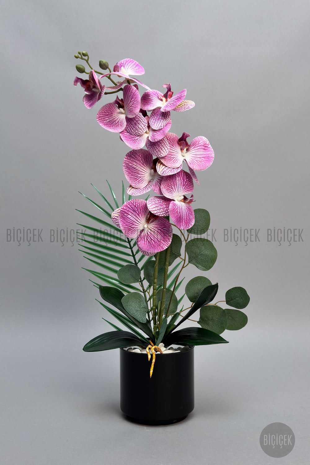 Yapay Phalaenopsis Mor Beyaz Orkide 60 Cm
