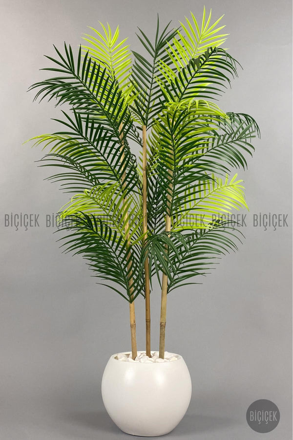 Yapay Areka Ağaci 120 Cm 24 Yapraklı Beyaz Küre Saksıda