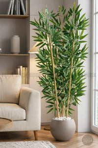 125cm Yapay Bambu Ağaci Mocha Küre Saksıda