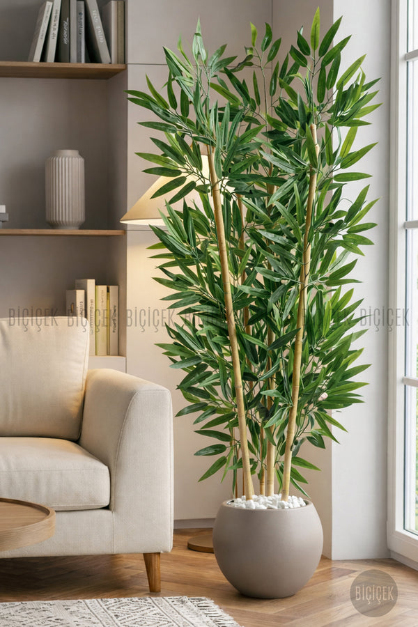 125cm Yapay Bambu Ağaci Mocha Küre Saksıda