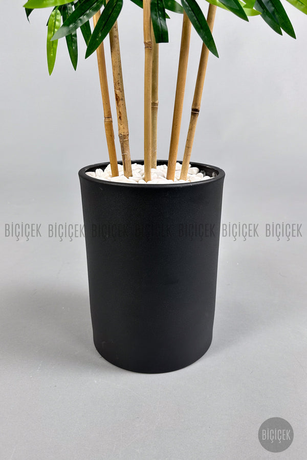 Yapay Bambu Ağacı 6 Dallı 150 Cm Yoğun Yapraklı Metal Krem Saksı