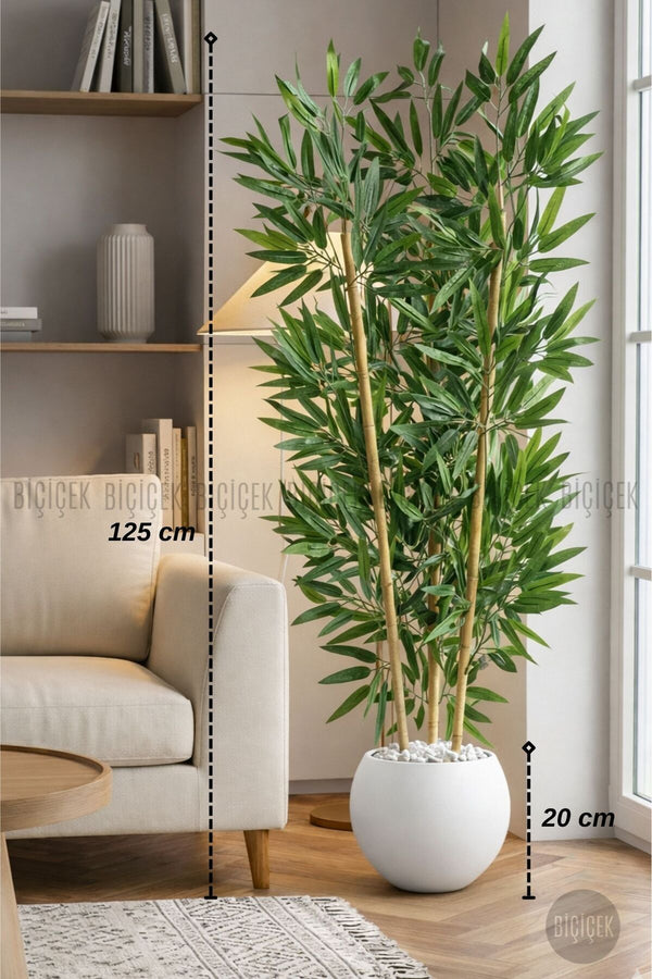 125cm Yapay Bambu Ağaci Beyaz Küre Saksıda