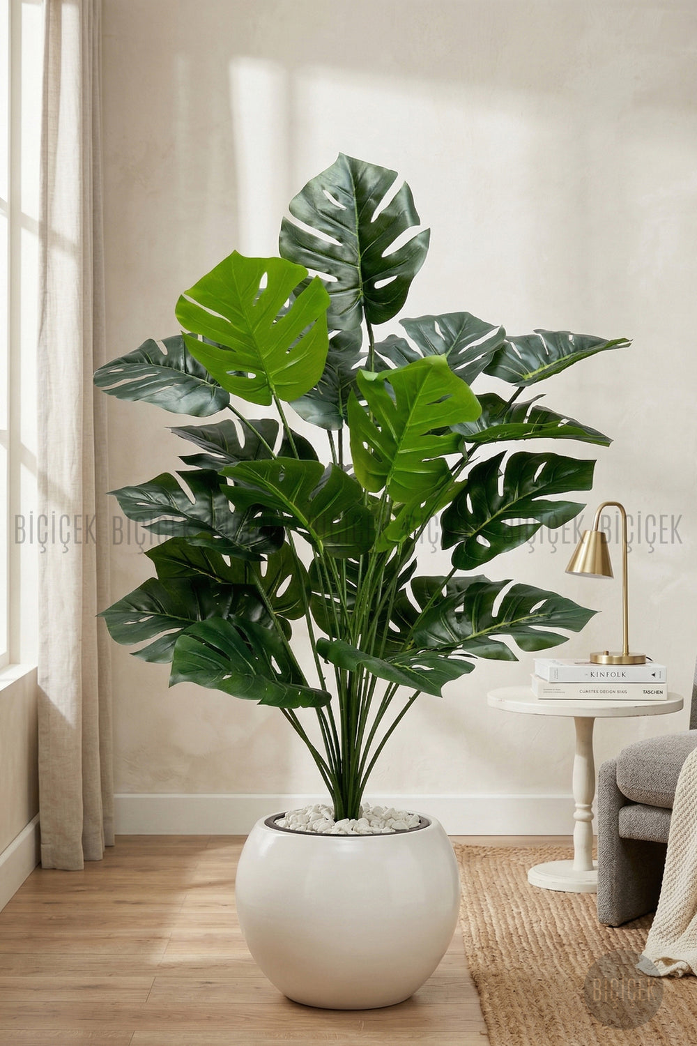 Yapay Monstera Deve Tabani Bitkisi 65 Cm Küre Saksıda