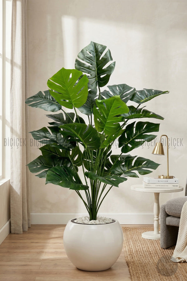Yapay Monstera Deve Tabani Bitkisi 65 Cm Küre Saksıda