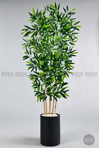 Yapay Bambu Ağacı 6 Dallı 150 Cm Yoğun Yapraklı Metal Krem Saksı