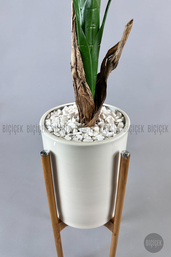 Yapay Muz Ağaci 125 Cm Ayakli Krem Metal Saksıda