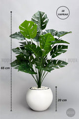 Yapay Monstera Deve Tabani Bitkisi 65 Cm Küre Saksıda - Beyaz