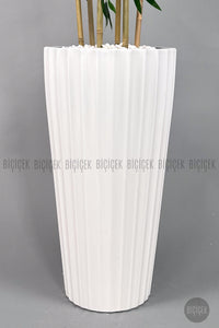 Yapay Bambu Ağacı 6 Dallı Yoğun Yapraklı 220 Cm Beyaz Lilyum Saksıda