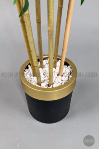 Yapay Bambu Ağacı 170cm Siyah Gold Metal Saksıda