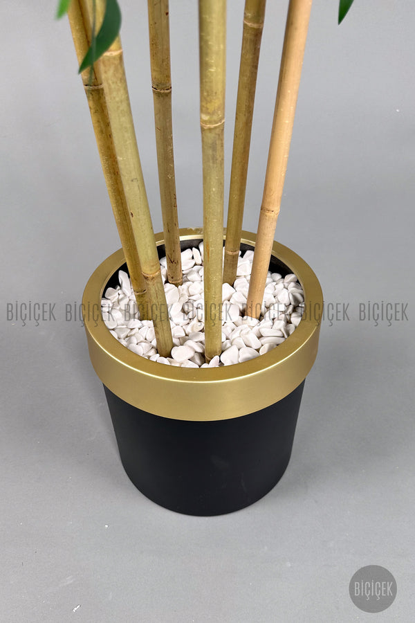 Yapay Bambu Ağacı 170cm Siyah Gold Metal Saksıda