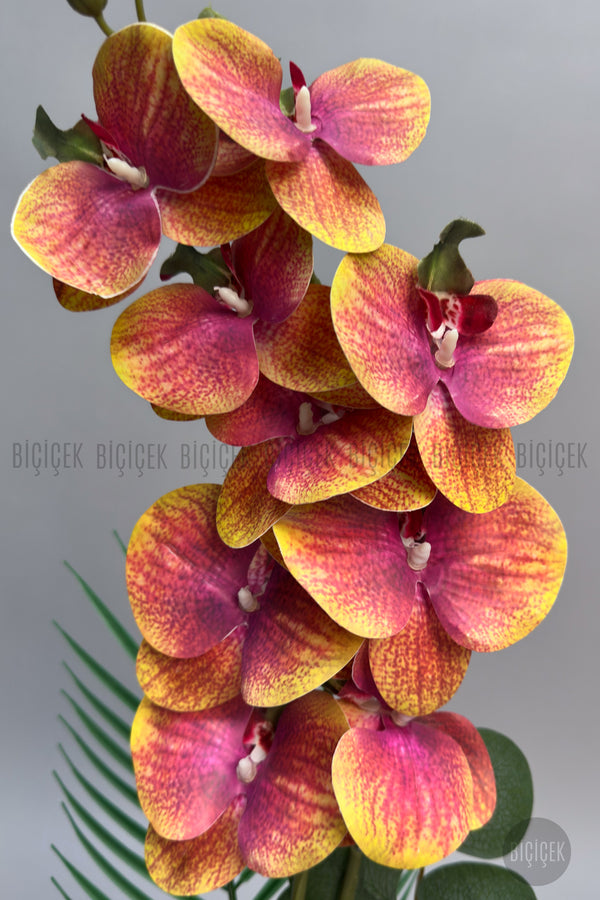 Yapay Phalaenopsis Turuncu Orkide 60 Cm