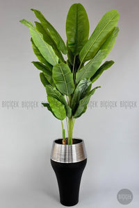 Yapay Starli̇ce 230 Cm Bambu Gövdeli̇ 22 Yapraklı Si̇yah Gümüş Cleopatra Saksıda