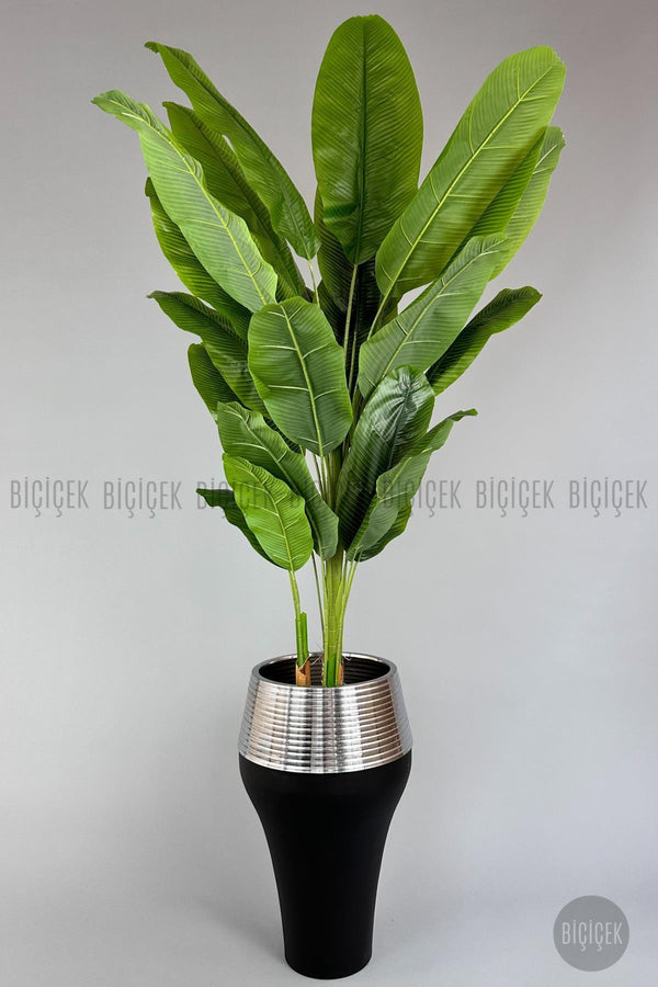 Yapay Starli̇ce 230 Cm Bambu Gövdeli̇ 22 Yapraklı Si̇yah Gümüş Cleopatra Saksıda