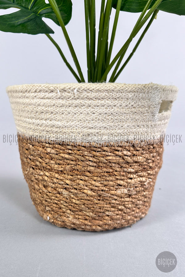 Yapay Monstera Deve Tabani 65 Cm Hasir Saksıda