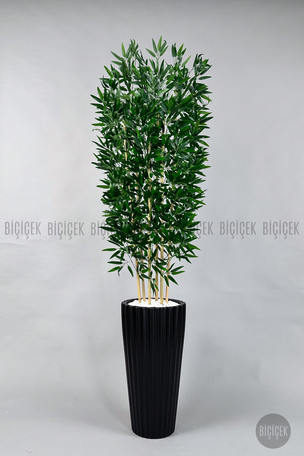 Yapay Bambu Ağacı 6 Dallı Yoğun Yapraklı 220 Cm Siyah Lilyum Saksıda