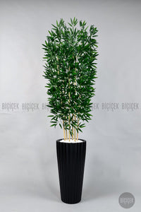 Yapay Bambu Ağacı 6 Dallı Yoğun Yapraklı 220 Cm Siyah Lilyum Saksıda