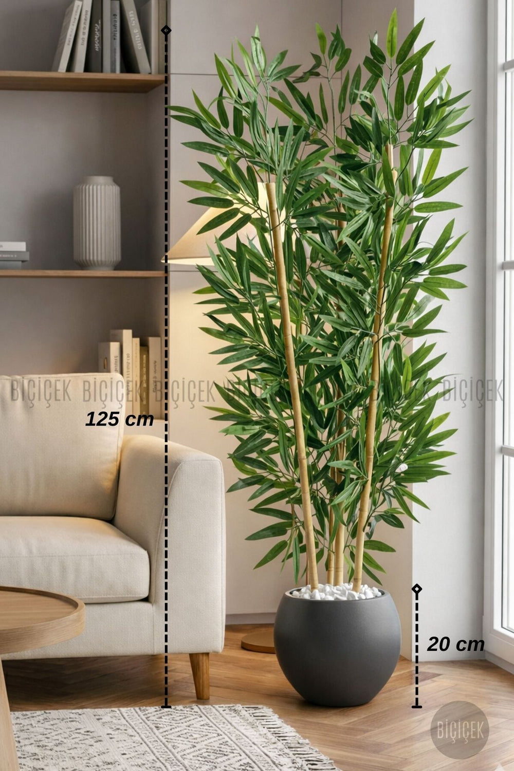 125cm Yapay Bambu Ağaci Küre Saksıda - Gri