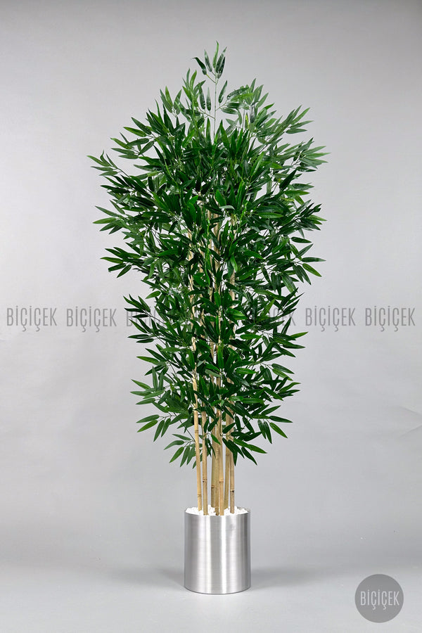 Yapay Bambu Ağacı 180cm Metal Saksıda Yoğun Yapraklı 7 Dallı