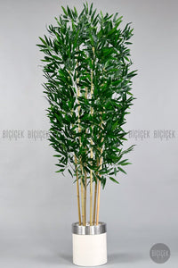 Yapay Bambu Ağacı 170cm Krem Silver Metal Saksıda