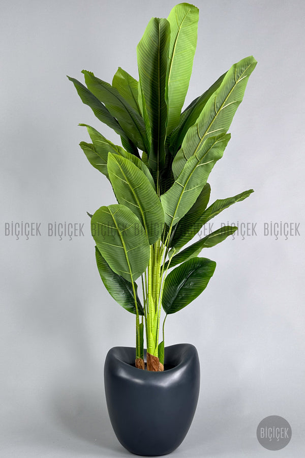 Yapay Muz Ağaci 210 Cm 4 Gövdeli̇ 21 Yaprak Antresi̇t Lale Saksıda