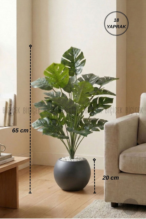 Yapay Monstera Deve Tabani Bi̇tki̇si̇ 65 Cm Antresi̇t Küre Saksıda