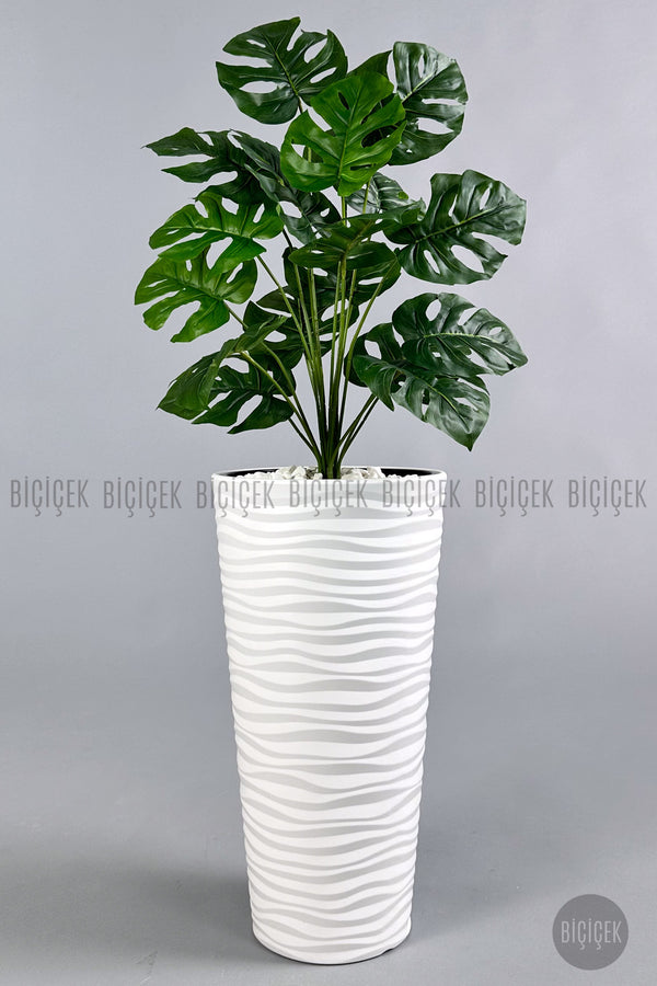 Yapay Monstera Deve Tabani Bitkisi 130 Cm Kumsal Saksıda - Beyaz