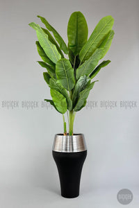 Yapay Starli̇ce 230 Cm Bambu Gövdeli̇ 22 Yapraklı Si̇yah Gümüş Cleopatra Saksıda