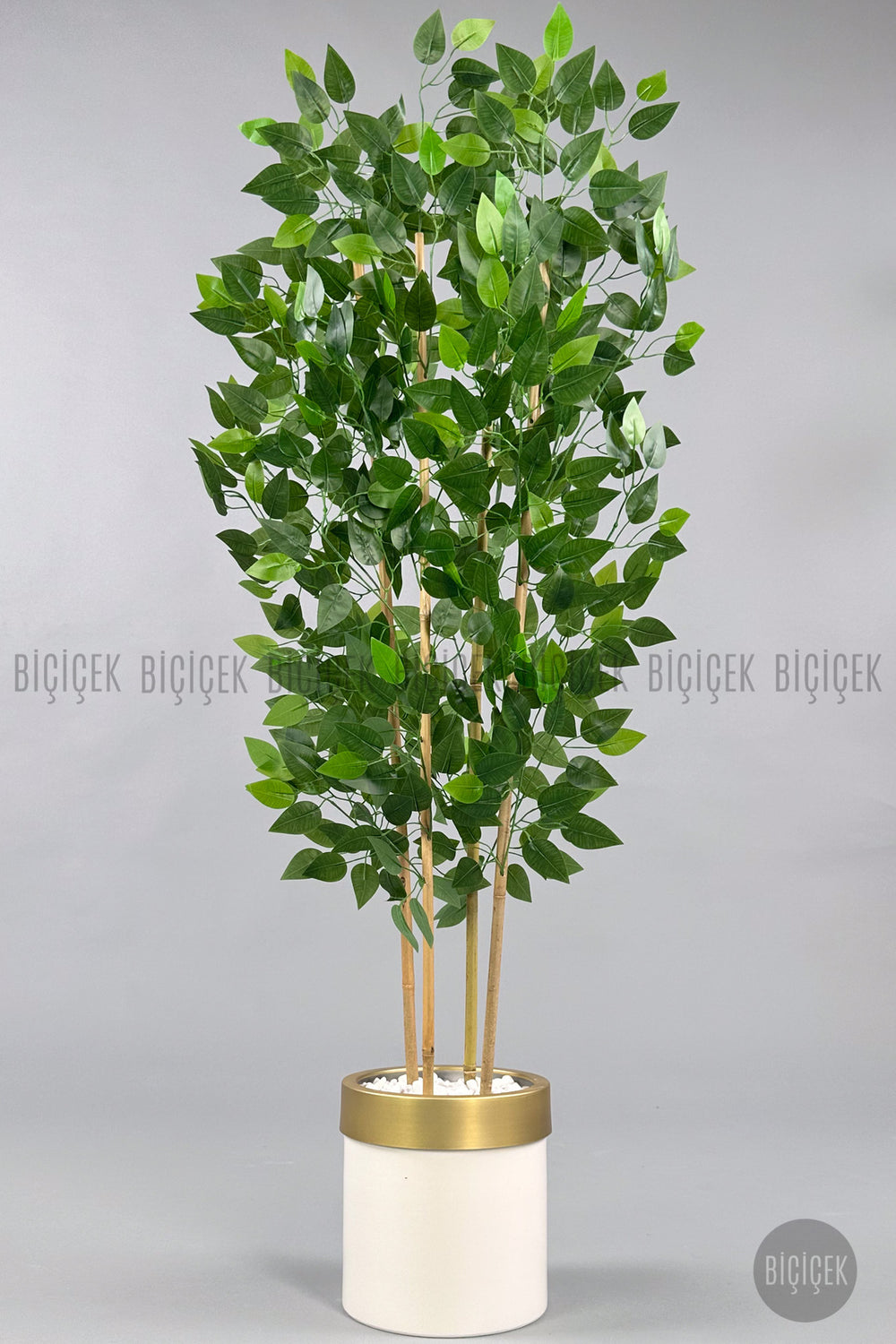 Yapay Benjamin Ağacı 140cm Krem Gold Metal Saksıda