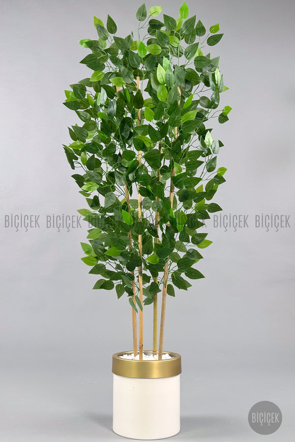 Yapay Benjamin Ağacı 140cm Krem Gold Metal Saksıda