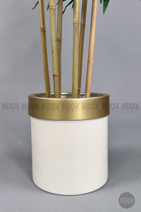Yapay Bambu Ağacı 170cm Krem Gold Metal Saksıda