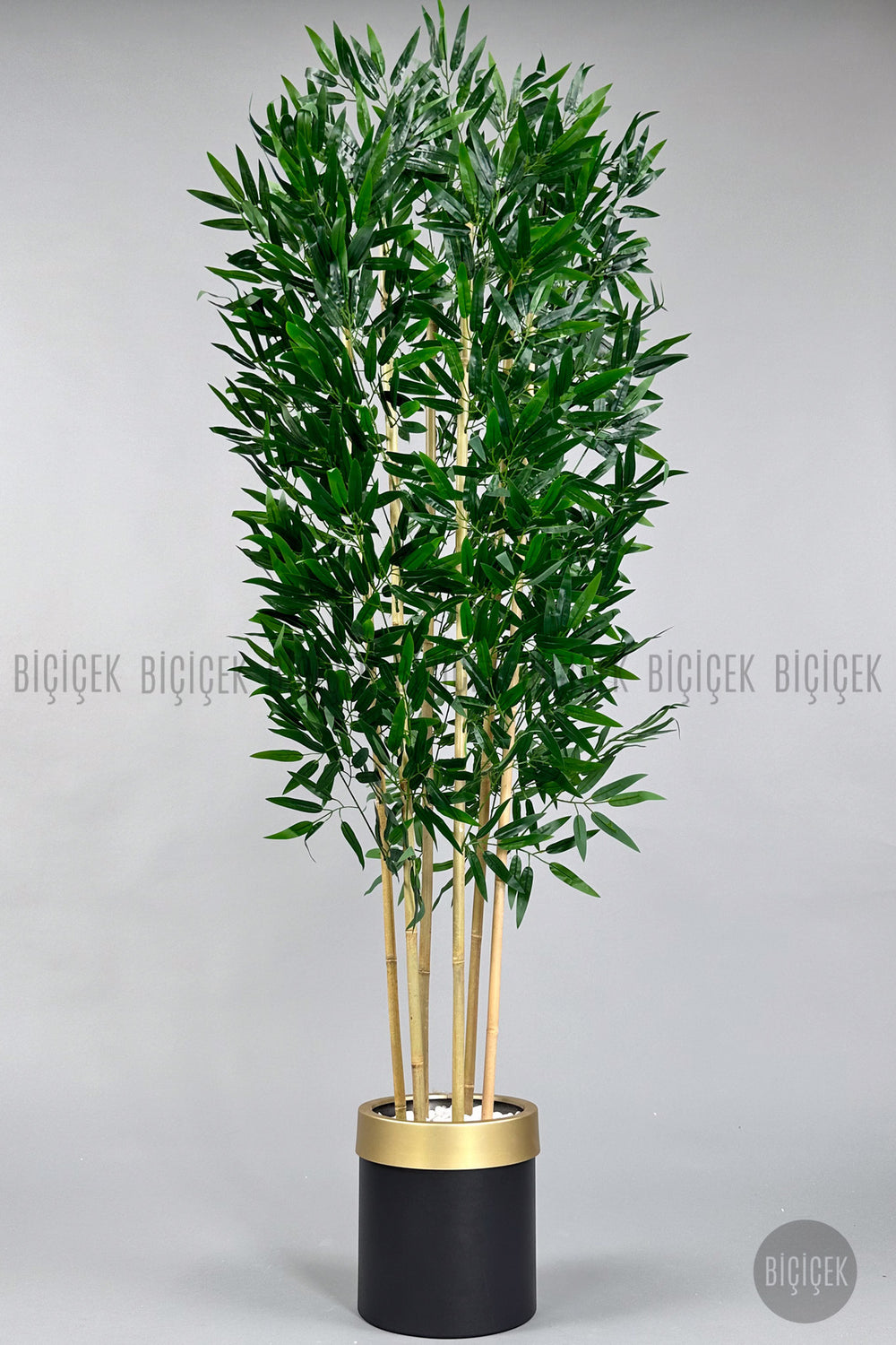 Yapay Bambu Ağacı 170cm Siyah Gold Metal Saksıda
