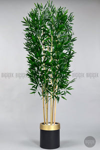 Yapay Bambu Ağacı 170cm Siyah Gold Metal Saksıda