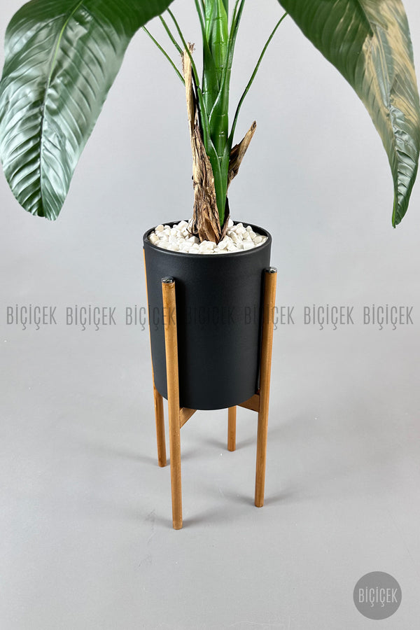 Yapay Muz Ağaci 125 Cm Ayakli Siyah Metal Saksıda