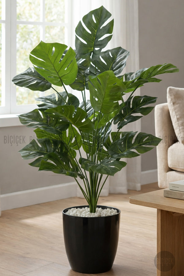 Yapay Monstera Deve Tabani 60 Cm Si̇yah Yakut Saksıda