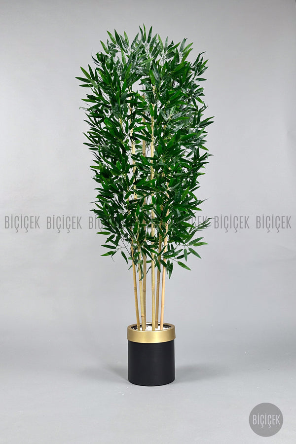 Yapay Bambu Ağacı 170cm Siyah Gold Metal Saksıda