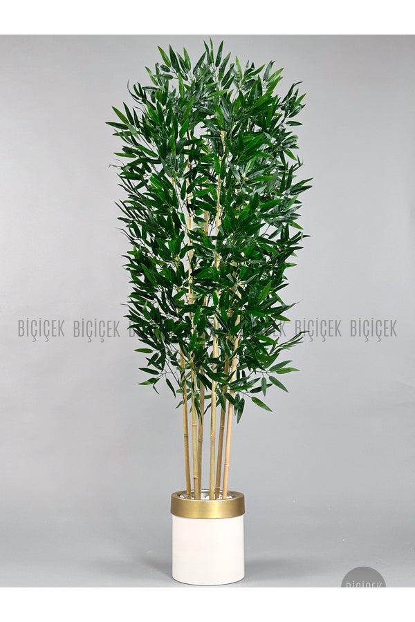 Yapay Bambu Ağacı 170cm Krem Gold Metal Saksıda