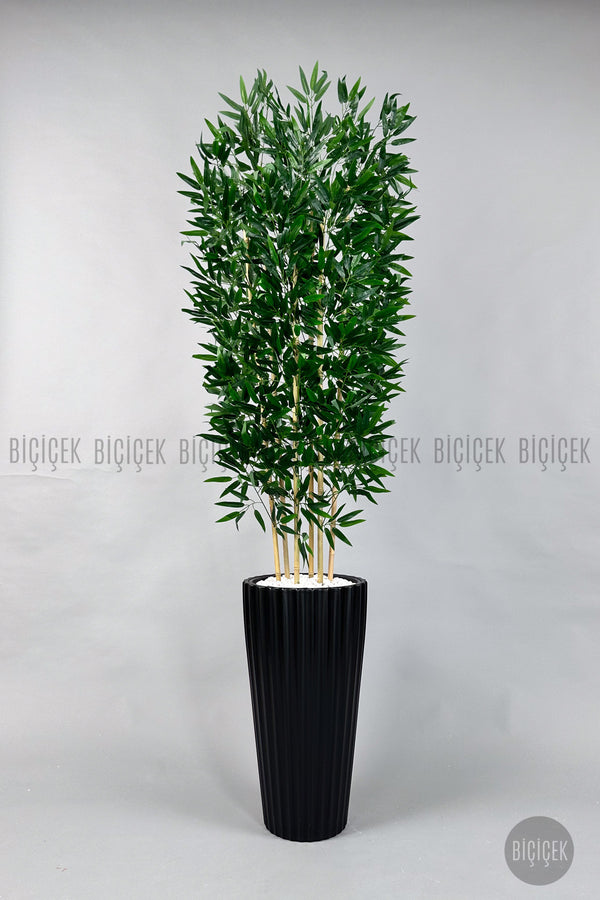 Yapay Bambu Ağacı 6 Dallı Yoğun Yapraklı 220 Cm Siyah Lilyum Saksıda