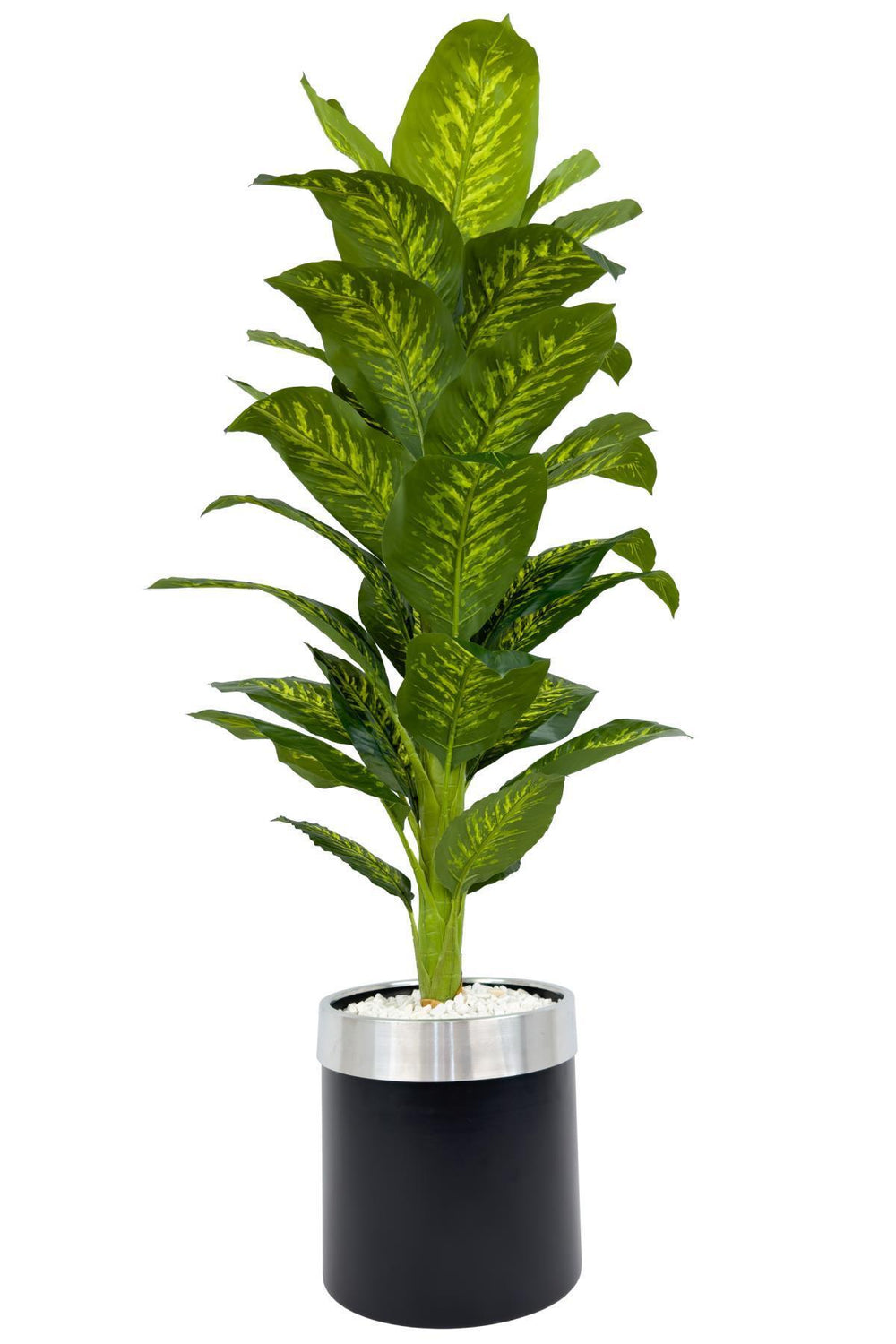 Yapay Di̇fenbahya 170 Cm Si̇yah Gümüş Metal Saksıda