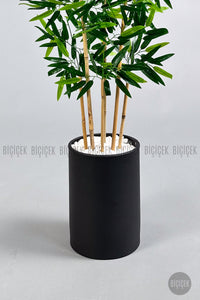 Yapay Bambu Ağacı 6 Dallı 150 Cm Yoğun Yapraklı Metal Krem Saksı
