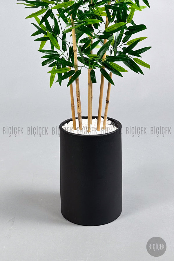 Yapay Bambu Ağacı 6 Dallı 150 Cm Yoğun Yapraklı Metal Krem Saksı