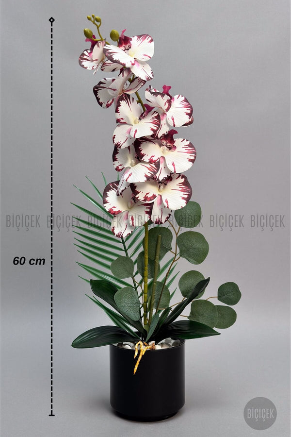 Yapay Phalaenopsis Mor Benekli Orkide 60 Cm
