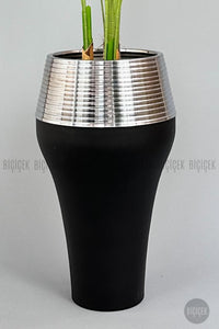 Yapay Starli̇ce 230 Cm Bambu Gövdeli̇ 22 Yapraklı Si̇yah Gümüş Cleopatra Saksıda