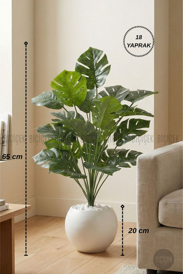 Yapay Monstera Deve Tabani Bitkisi 65 Cm Küre Saksıda