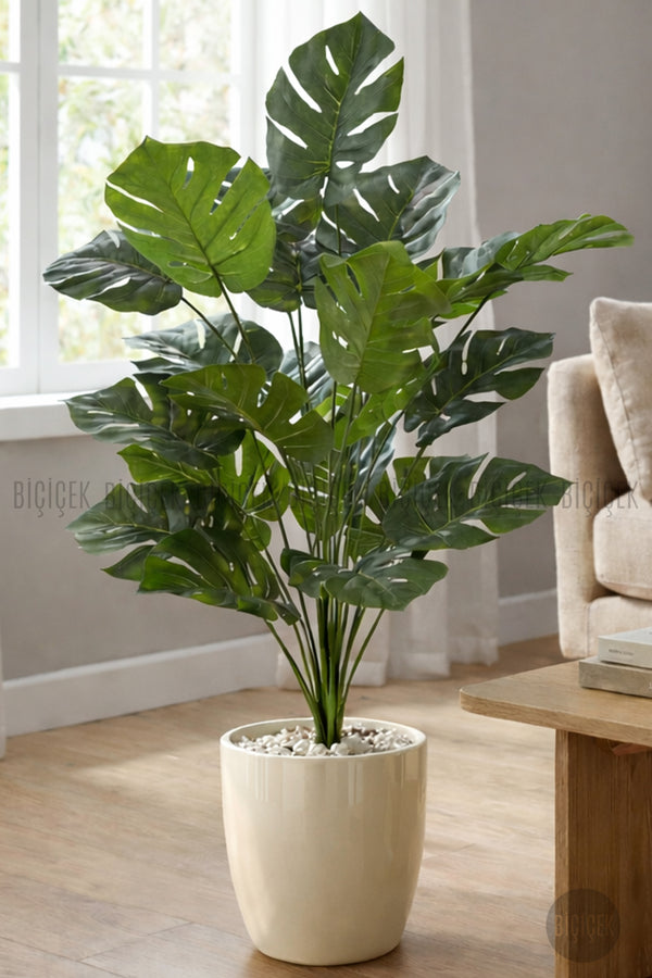 Yapay Monstera Deve Tabani 60 Cm Yakut Saksıda