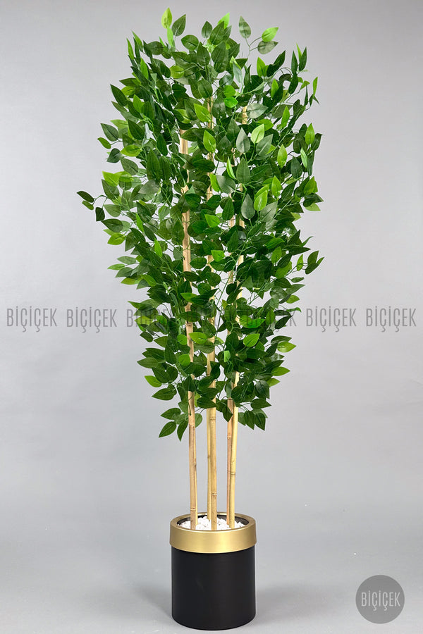 Yapay Benjamin Ağacı 170cm Siyah Gold Metal Saksıda