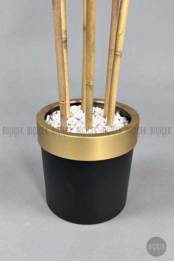 Yapay Benjamin Ağacı 170cm Siyah Gold Metal Saksıda