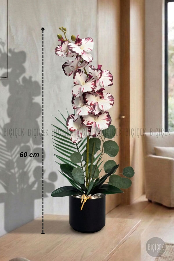 Yapay Phalaenopsis Mor Benekli Orkide 60 Cm