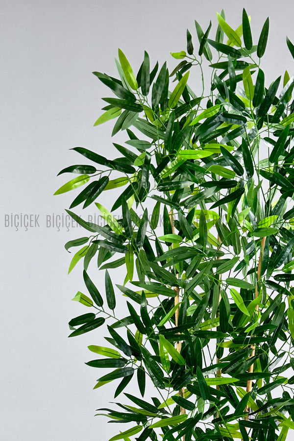 Yapay Bambu Ağacı 6 Dallı 150 Cm Yoğun Yapraklı Metal Krem Saksı